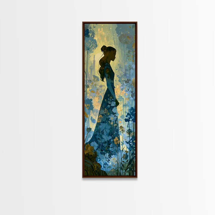 Princess Silhouette with Moonlit Garden Flowers Canvas Print, Fairy Tale Art, Kids Room Art, Living Room Decor, Storybook, FTA-1x3-88