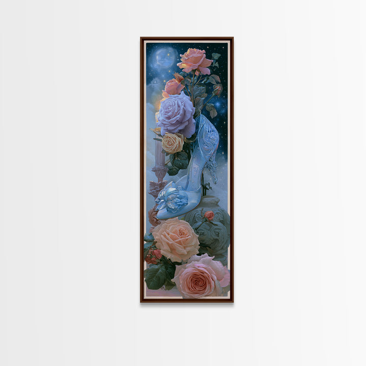 Glass Slipper Still Life Canvas Print, Fairy Tale Art, Wall Art, Living Room Decor, Oil Painting, Storybook, Printable Art, FTA-1x3-90