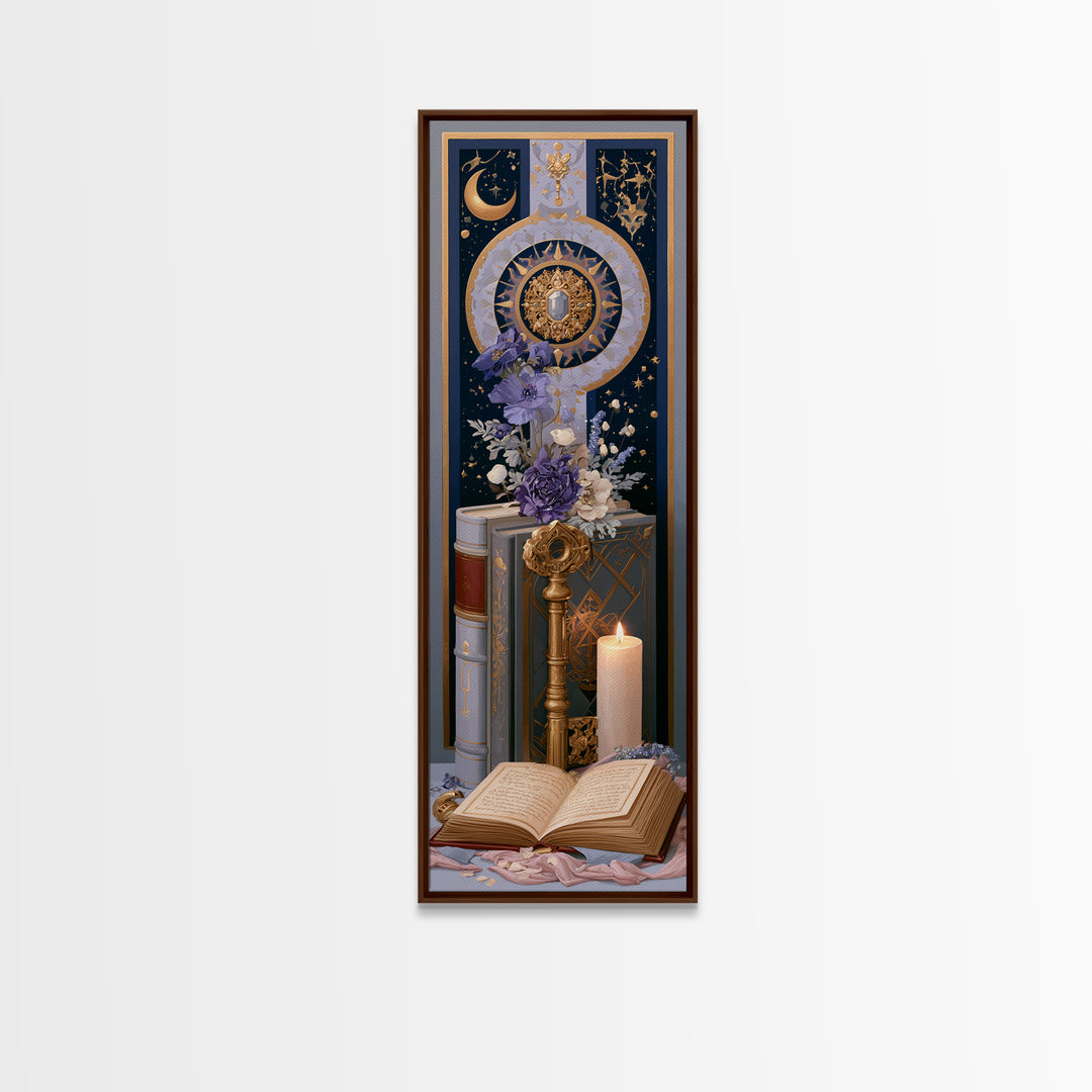Golden Key and Enchanted Book Still Life Canvas Print, Fairy Tale Art, Printable Wall Art, Living Room Decor, Storybook, FTA-1x3-93