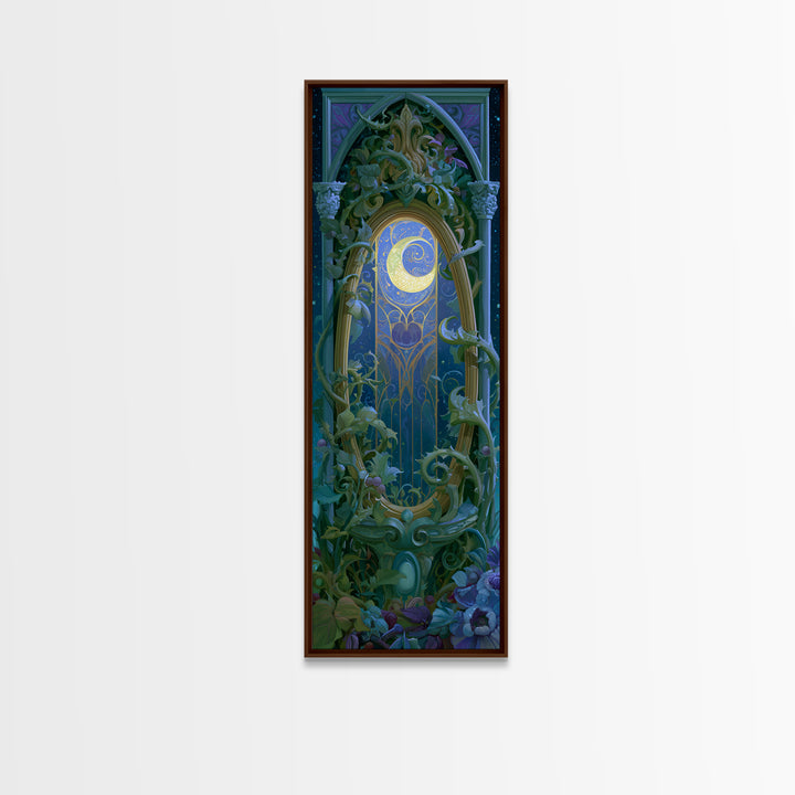 Magic Mirror Framed by Vines and Thorns Canvas Print, Fairy Tale Art, Boho Decor, Living Room Decor, Oil Painting, Storybook, FTA-1x3-97