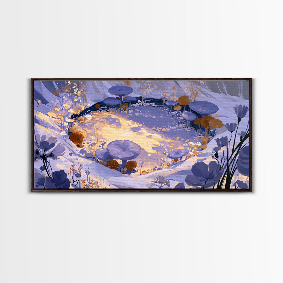 Fairy Ring of Mushrooms and Wildflowers Canvas Print, Fairy Tale Art, Printable Wall Art, Living Room Decor, Storybook, FTA-2x1-17