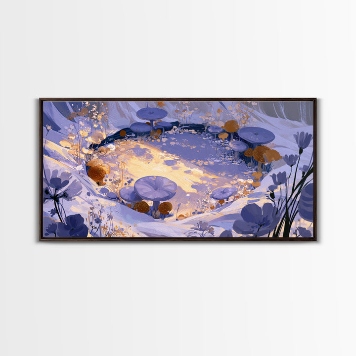 Fairy Ring of Mushrooms and Wildflowers Canvas Print, Fairy Tale Art, Printable Wall Art, Living Room Decor, Storybook, FTA-2x1-17