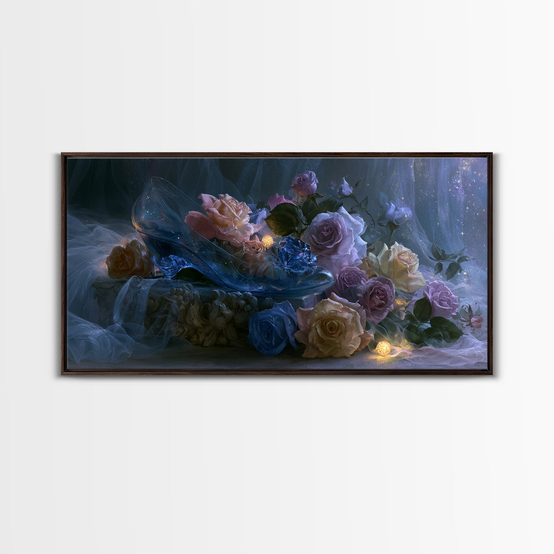 Glass Slipper Still Life Canvas Print, Fairy Tale Art, Living Room Decor, Abstract Art, Storybook, Art Nouveau, FTA-2x1-2