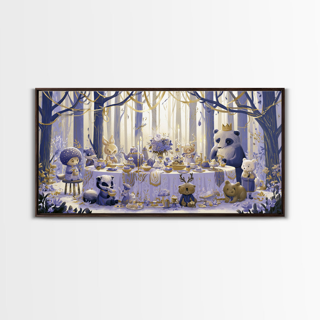 Woodland Tea Party Canvas Print, Fairy Tale Art, Art Deco, Living Room Decor, Oil Painting, Storybook, Whimsical Art, FTA-2x1-39