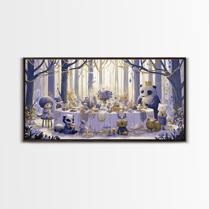 Woodland Tea Party Canvas Print, Fairy Tale Art, Art Deco, Living Room Decor, Oil Painting, Storybook, Whimsical Art, FTA-2x1-39