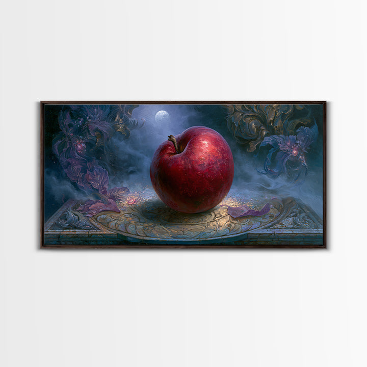 Enchanted Apple with Deep Red Shine Framed Canvas Print, Fairy Tale Art, Wall Decor, Living Room Decor, Fine Art, Storybook, FTA-2x1-40
