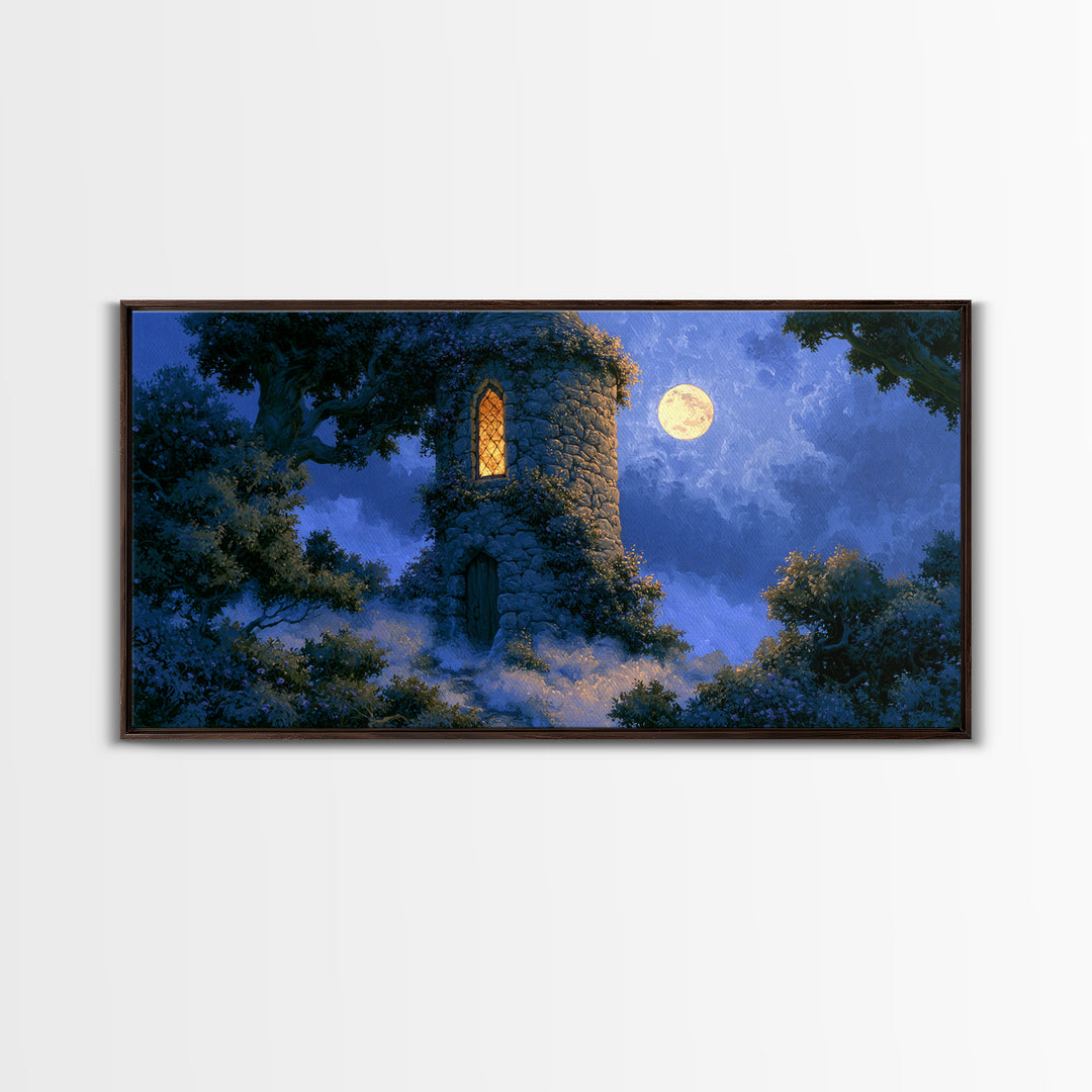 Rose Covered Tower Canvas Print, Fairy Tale Art, Wall Art, Living Room Decor, Oil Painting, Storybook, Printable Art, FTA-2x1-62