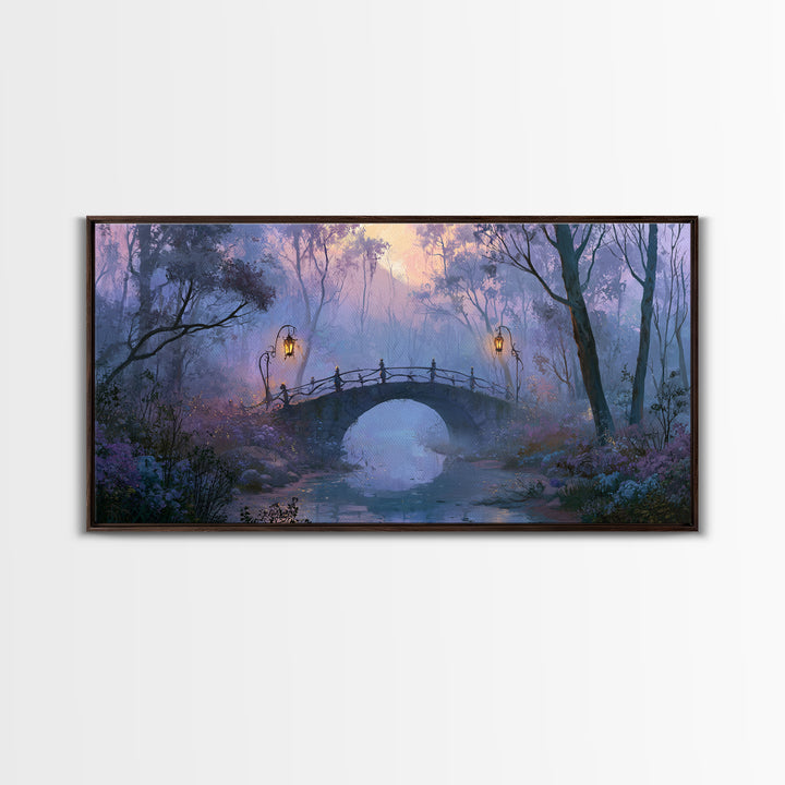 Lantern Lit Bridge Framed Canvas Print, Fairy Tale Art, Gallery Decor, Living Room Decor, Fine Art, Storybook, Wall Art, FTA-2x1-67