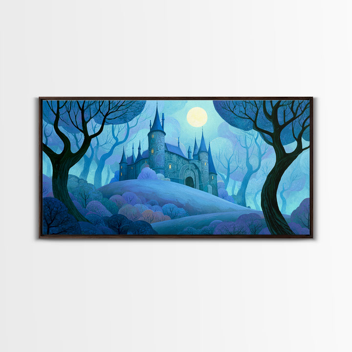 Storybook Castle on a Misty Hill Canvas Print, Fairy Tale Art, Original Art, Living Room Decor, Fine Art, Storybook, Folk Art, FTA-2x1-94