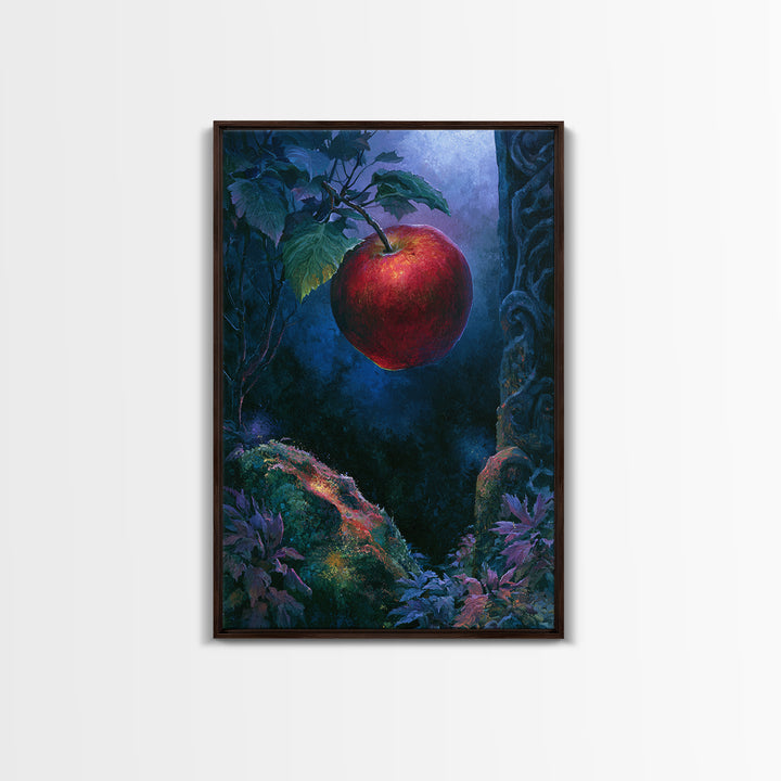 Enchanted Apple with Deep Red Shine Framed Canvas Print, Fairy Tale Art, Dark Art, Living Room Decor, Fine Art, Storybook, FTA-2x3-28