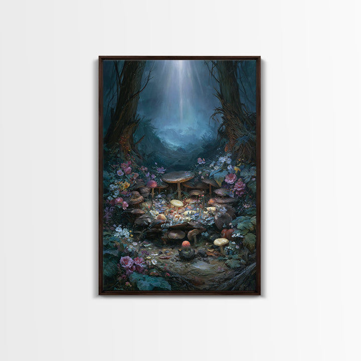 Fairy Ring of Mushrooms and Wildflowers Canvas Print, Fairy Tale Art, Nursery Wall Art, Living Room Decor, Watercolor Art, FTA-2x3-29