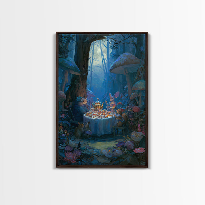 Woodland Tea Party Framed Canvas Print, Fairy Tale Art, Room Decor, Living Room Decor, Fine Art, Storybook, Original Art, FTA-2x3-3