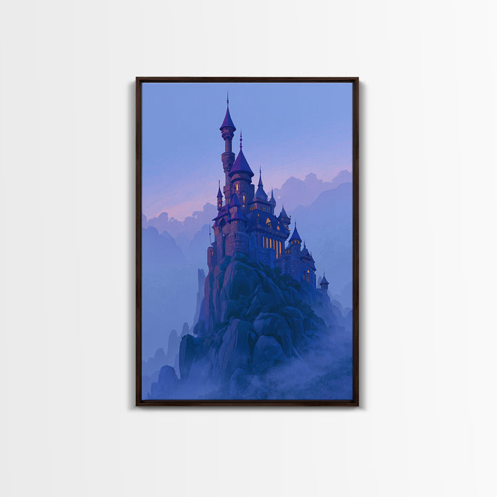 Storybook Castle on a Misty Hill Framed Canvas Print, Fairy Tale Art, Art Print, Living Room Decor, Fine Art, Storybook, FTA-2x3-34