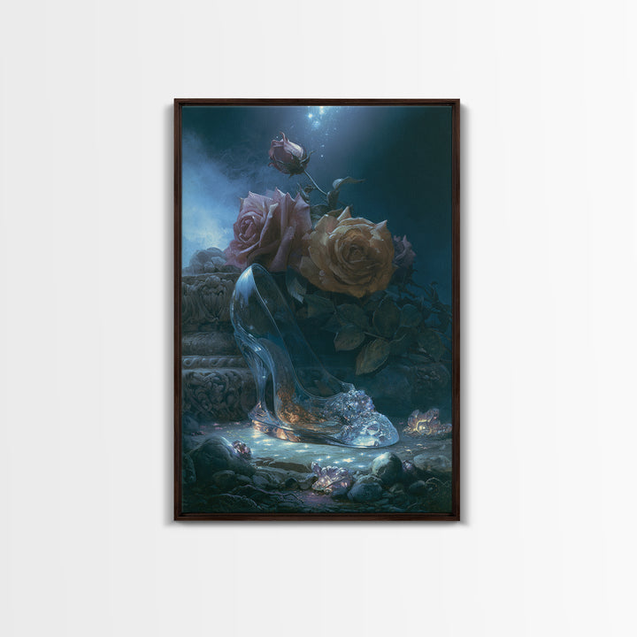 Glass Slipper Still Life Framed Canvas Print, Fairy Tale Art, Printable Wall Art, Living Room Decor, Fine Art, Storybook, FTA-2x3-38