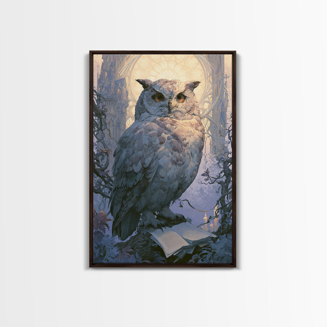 Owl Messenger Carrying a Tiny Ribbon Canvas Print, Fairy Tale Art, Whimsical Decor, Living Room Decor, Fine Art, Storybook, FTA-2x3-49