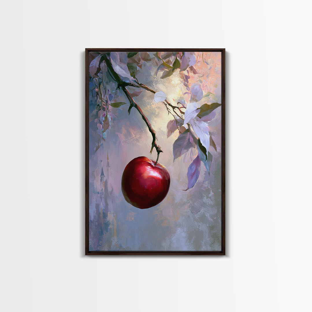 Enchanted Apple with Deep Red Shine Framed Canvas Print, Fairy Tale Art, Wall Decor, Living Room Decor, Fine Art, Storybook, FTA-2x3-52