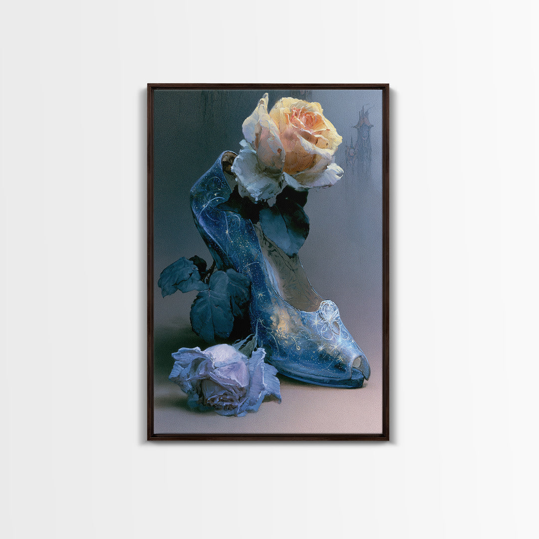 Glass Slipper Still Life Canvas Print, Fairy Tale Art, Abstract Art, Living Room Decor, Storybook, Kids Room Art, FTA-2x3-62