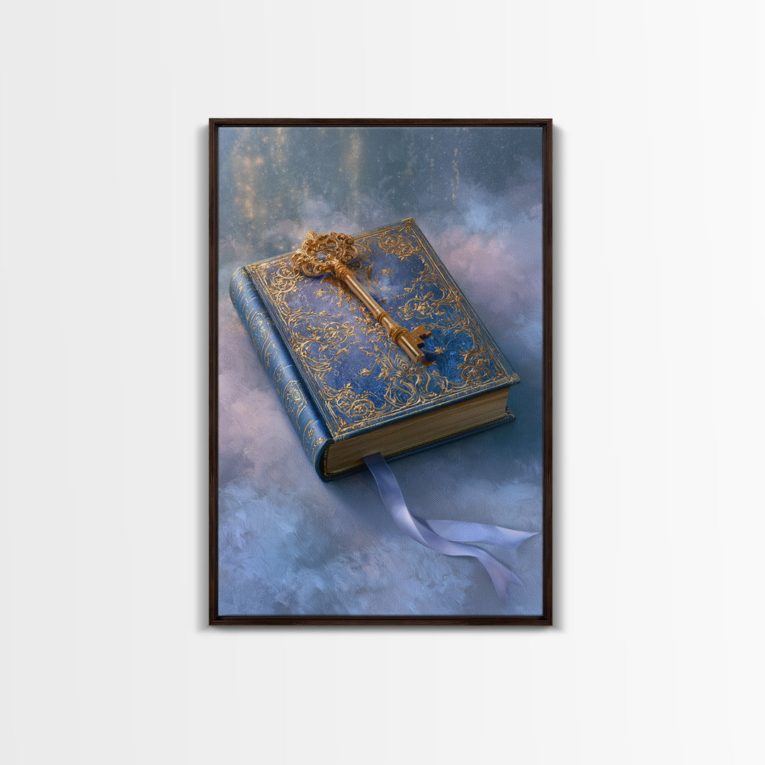 Golden Key and Enchanted Book Still Life Canvas Print, Fairy Tale Art, Nursery Art, Living Room Decor, Fine Art, Storybook, FTA-2x3-65