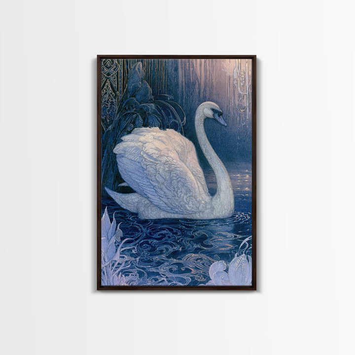 White Swan Transformation Scene Canvas Print, Fairy Tale Art, Nursery Art, Living Room Decor, Storybook, Art Nouveau Print, FTA-2x3-71
