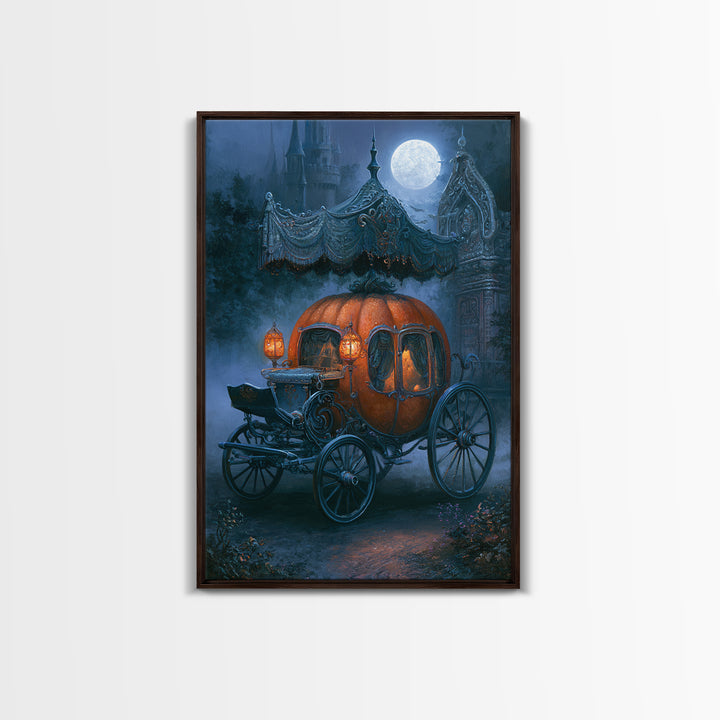 Pumpkin Carriage under Midnight Sky Canvas Print, Fairy Tale Art, Art Deco, Living Room Decor, Oil Painting, Storybook, FTA-2x3-72