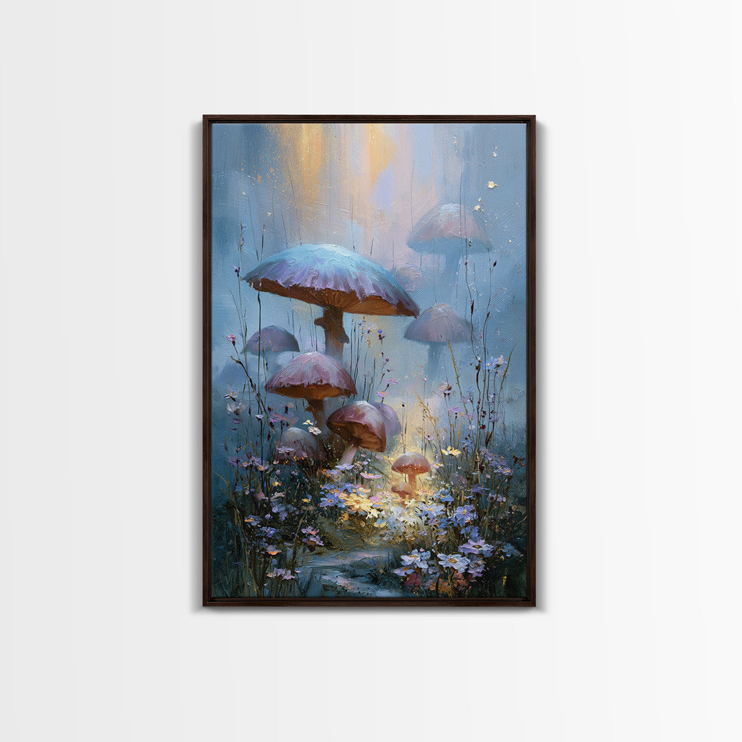 Fairy Ring of Mushrooms and Wildflowers Canvas Print, Fairy Tale Art, Folk Art, Living Room Decor, Fine Art, Storybook, FTA-2x3-77