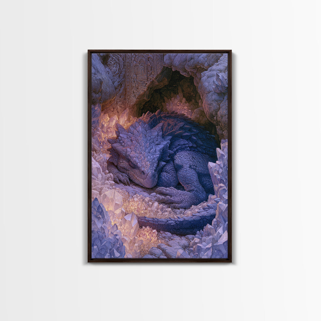 Sleeping Dragon in a Cave of Crystals Canvas Print, Fairy Tale Art, Nursery Wall Art, Living Room Decor, Storybook, Fantasy Art, FTA-2x3-80