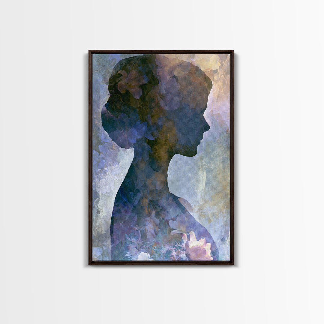 Princess Silhouette with Moonlit Garden Flowers Canvas Print, Fairy Tale Art, Modern Decor, Living Room Decor, Storybook, FTA-2x3-84
