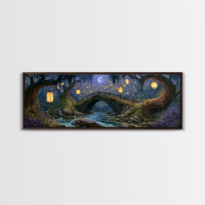 Lantern Lit Bridge Framed Canvas Print, Fairy Tale Art, Gallery Decor, Living Room Decor, Fine Art, Storybook, Wall Art, FTA-3x1-15