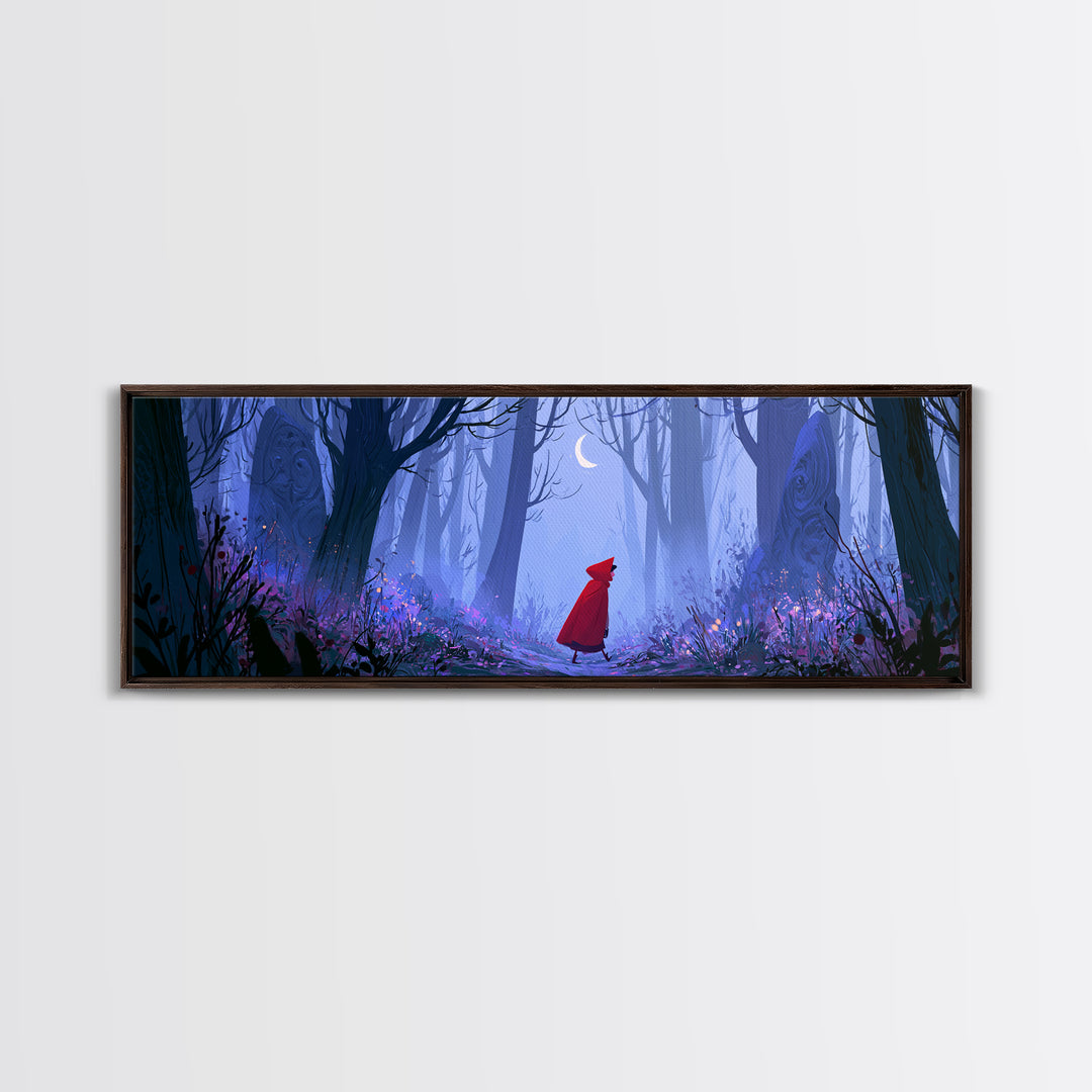 Red Cloak Figure Walking Through Dark Woods Canvas Print, Fairy Tale Art, Fairy Art, Living Room Decor, Fine Art, Storybook, FTA-3x1-24