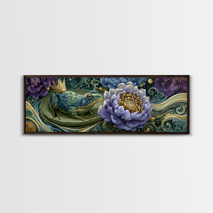 Frog Prince on a Lily Pad Canvas Print, Fairy Tale Art, Fine Art Print, Living Room Decor, Fine Art, Storybook, Painting, FTA-3x1-3