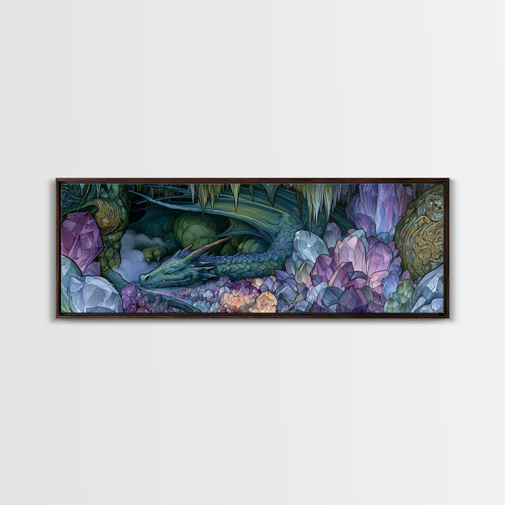 Sleeping Dragon in a Cave of Crystals Canvas Print, Fairy Tale Art, Neutral Decor, Living Room Decor, Fine Art, Storybook, FTA-3x1-40