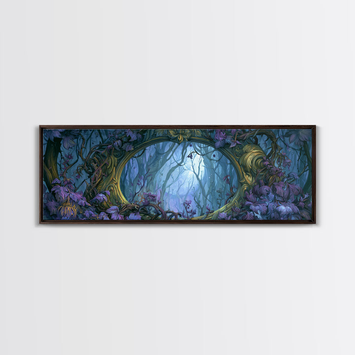 Magic Mirror Framed by Vines and Thorns Framed Canvas Print, Fairy Tale Art, Mixed Media Art, Living Room Decor, Storybook, FTA-3x1-53
