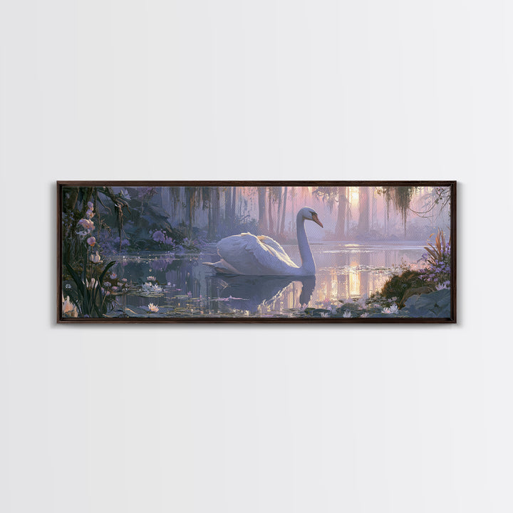 White Swan Transformation Scene Framed Canvas Print, Fairy Tale Art, Painting, Living Room Decor, Fine Art, Storybook, FTA-3x1-55