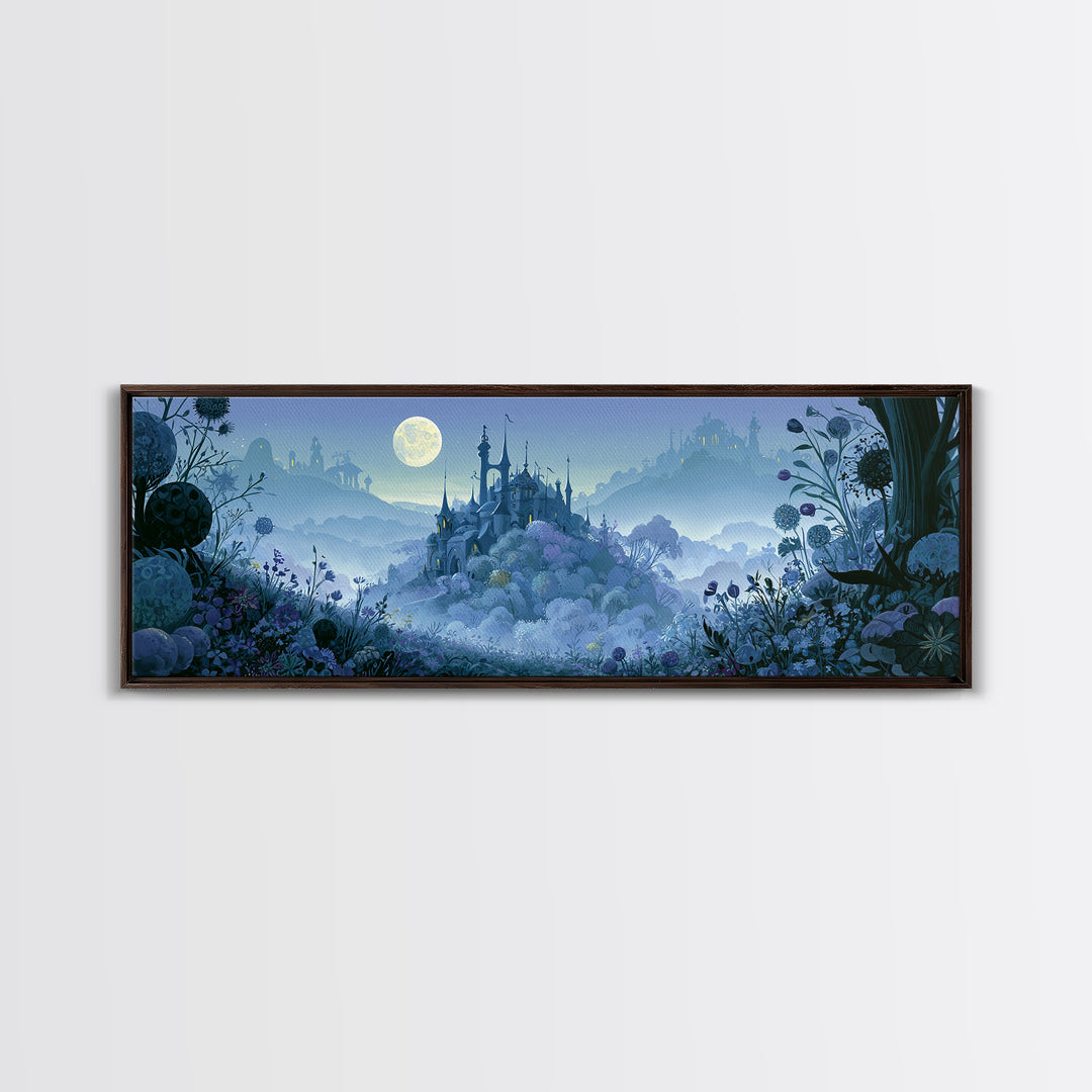 Storybook Castle on a Misty Hill Canvas Print, Fairy Tale Art, Whimsical Art, Living Room Decor, Fine Art, Storybook, FTA-3x1-66
