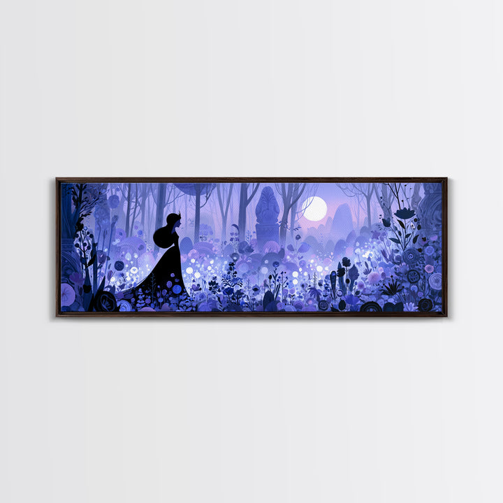 Princess Silhouette with Moonlit Garden Flowers Framed Canvas Print, Fairy Tale Art, Home Decor, Living Room Decor, Storybook, FTA-3x1-68