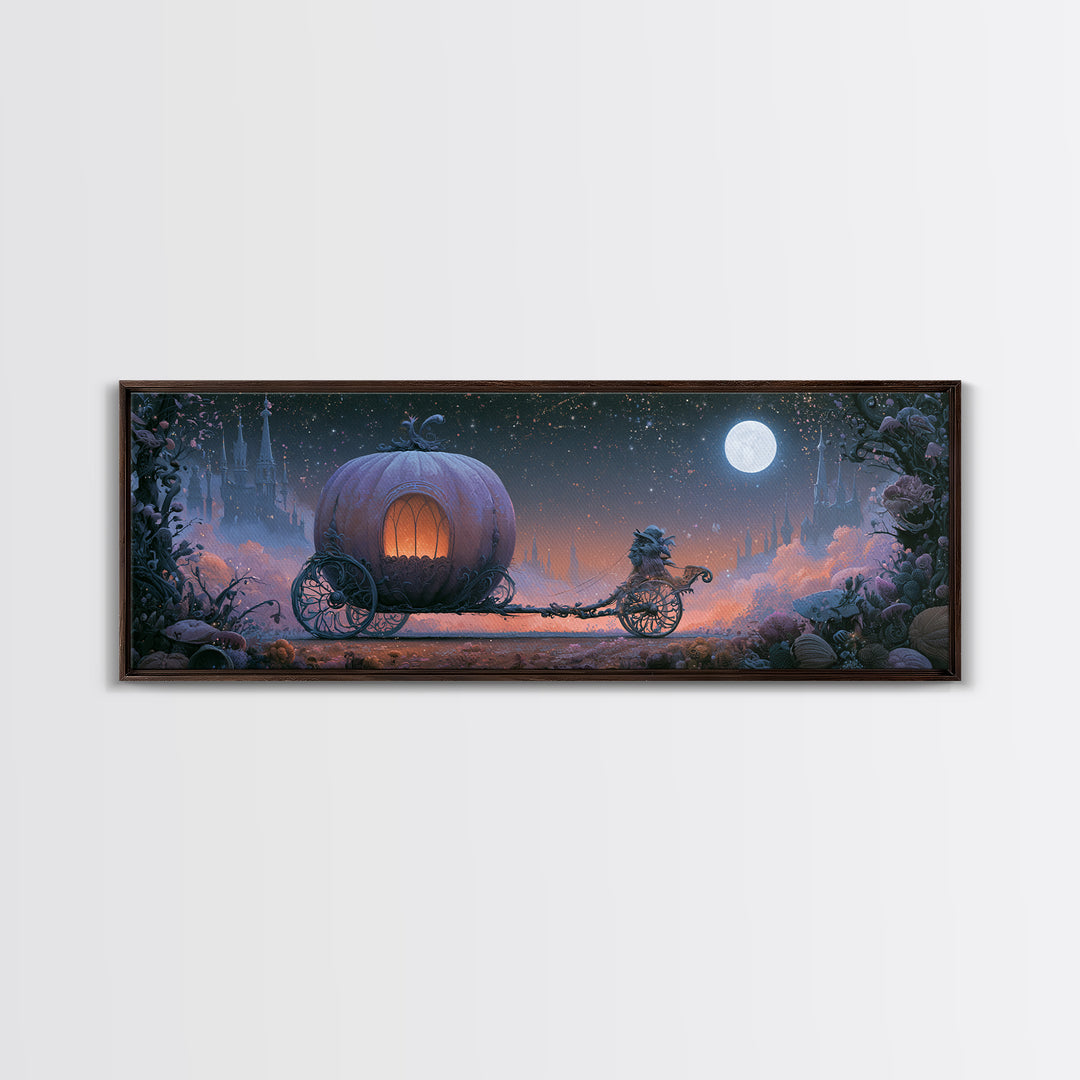 Pumpkin Carriage under Midnight Sky Canvas Print, Fairy Tale Art, Kids Room Art, Living Room Decor, Fine Art, Storybook, FTA-3x1-8