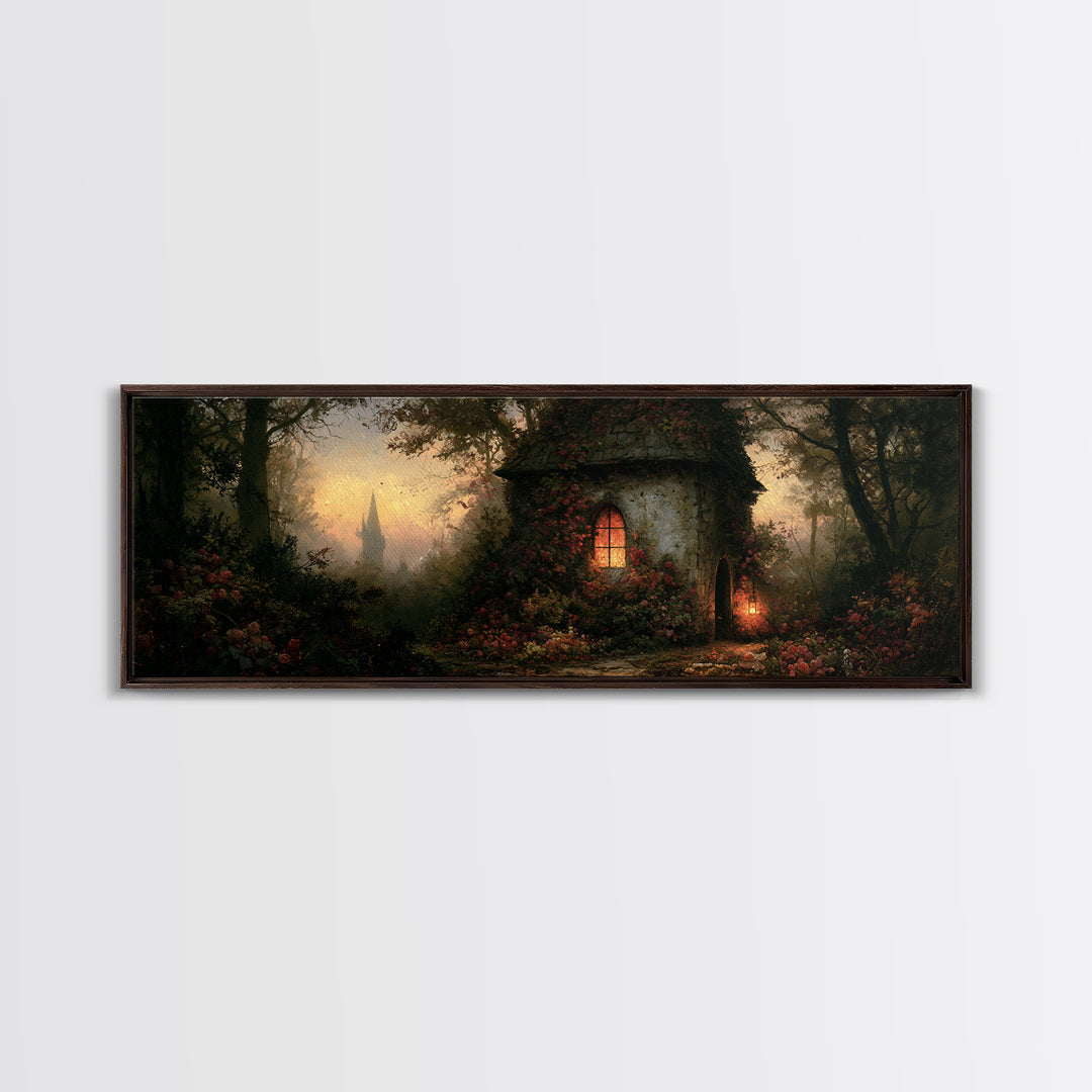 Rose Covered Tower Framed Canvas Print, Fairy Tale Art, Nursery Art, Living Room Decor, Fine Art, Storybook, Art Nouveau Print, FTA-3x1-82