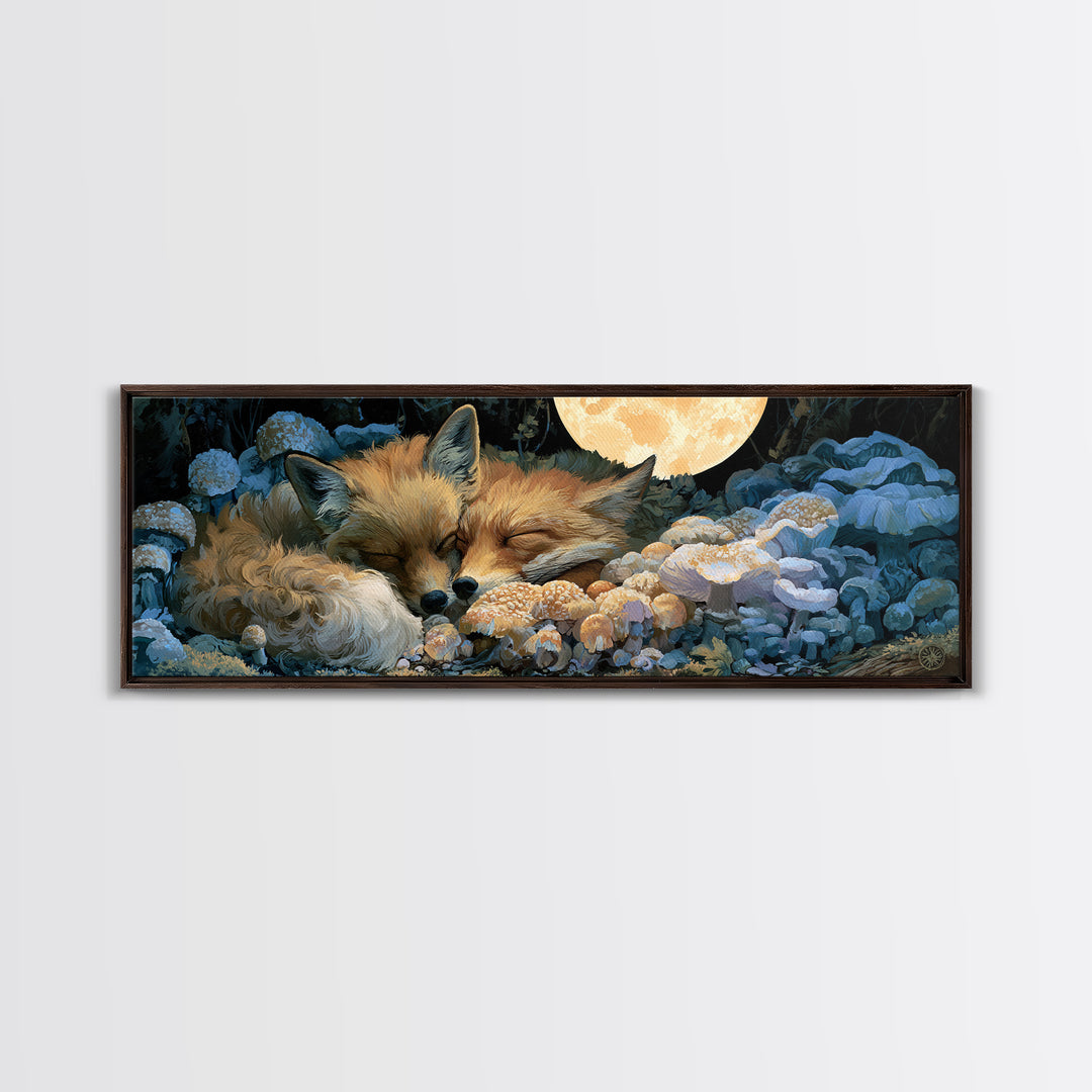 Sleeping Fox Beside a Magical Mushroom Ring Canvas Print, Fairy Tale Art, Printable Wall Art, Living Room Decor, Storybook, FTA-3x1-91