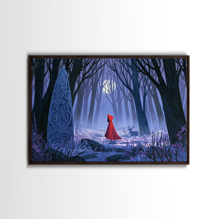 Red Cloak Figure Walking Through Dark Woods Canvas Print, Fairy Tale Art, Dark Art, Living Room Decor, Fine Art, Storybook, FTA-3x2-12