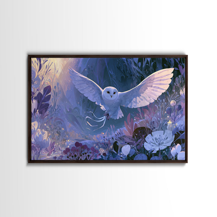 Owl Messenger Carrying a Tiny Ribbon Canvas Print, Fairy Tale Art, Whimsical Wall Art, Living Room Decor, Fine Art, Storybook, FTA-3x2-21