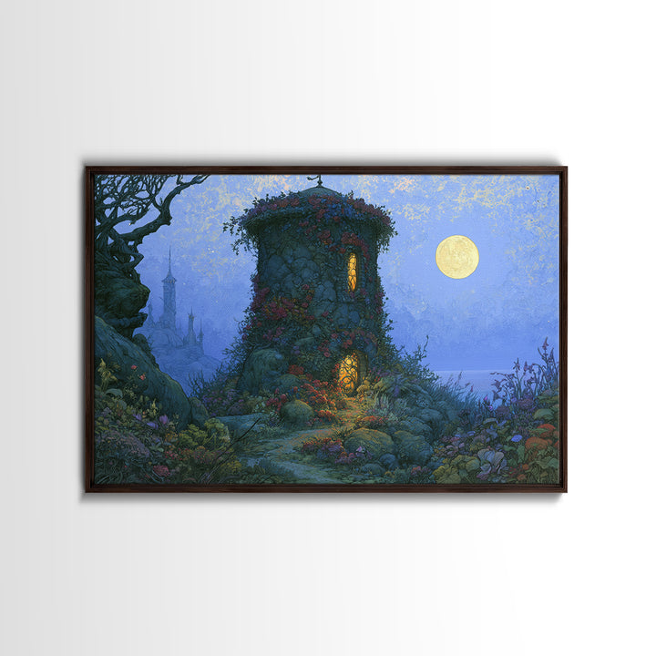 Rose Covered Tower Canvas Print, Fairy Tale Art, Boho Wall Art, Living Room Decor, Oil Painting, Storybook, Mixed Media Art, FTA-3x2-22