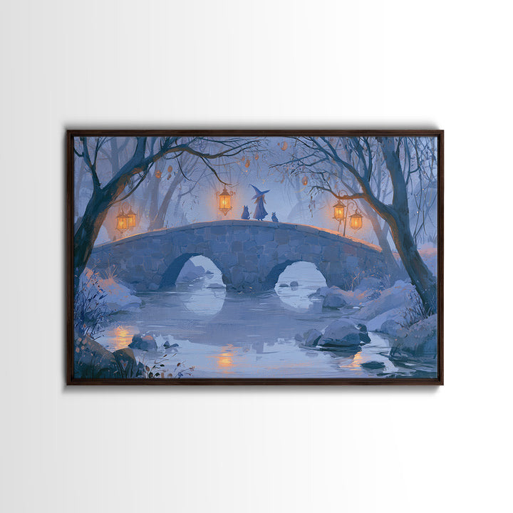 Lantern Lit Bridge Framed Canvas Print, Fairy Tale Art, Gallery Decor, Living Room Decor, Fine Art, Storybook, Wall Art, FTA-3x2-27