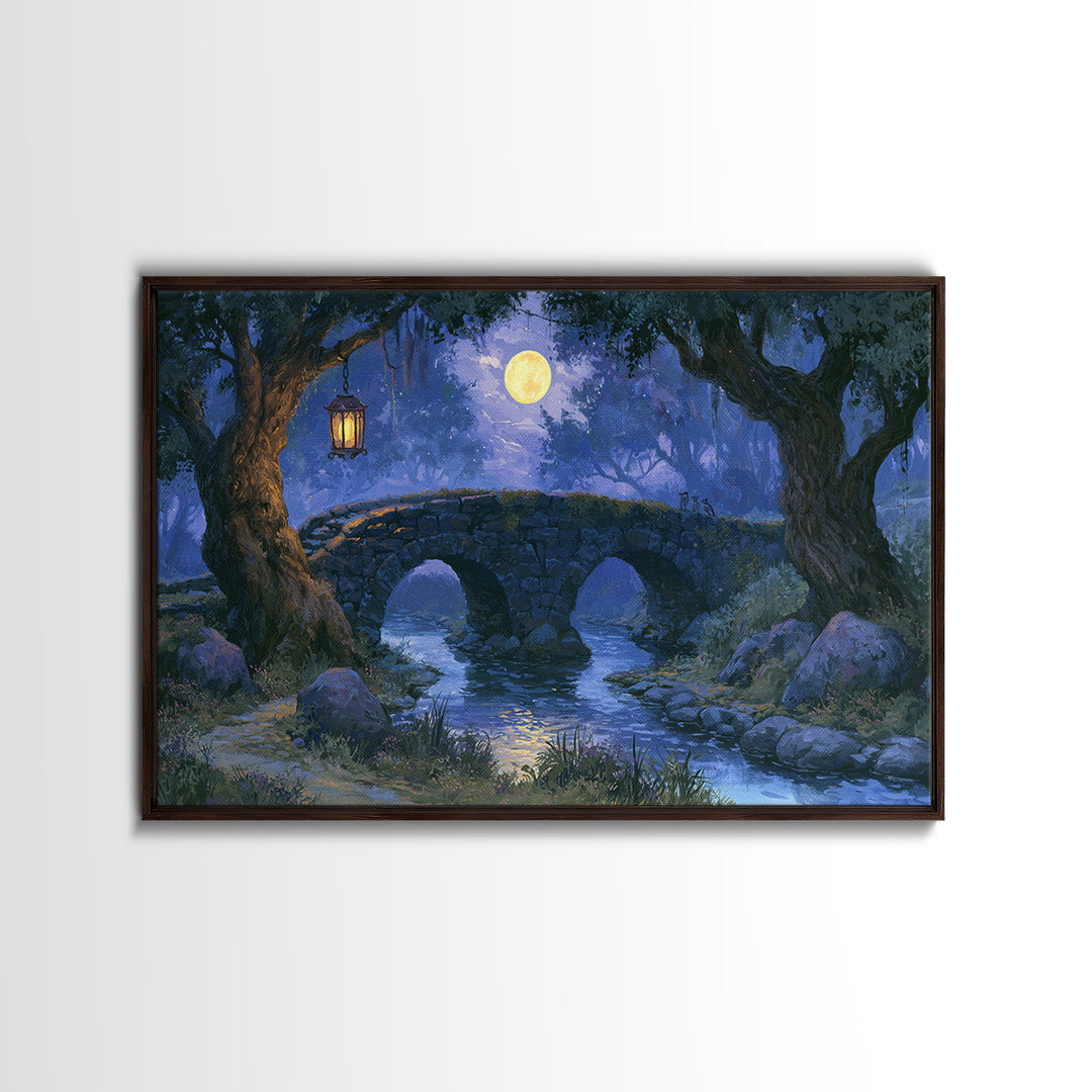 Lantern Lit Bridge Canvas Print, Fairy Tale Art, Whimsical Wall Art, Living Room Decor, Fine Art, Storybook, Luxury Decor, FTA-3x2-3