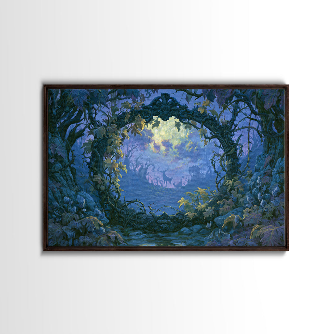Magic Mirror Framed by Vines and Thorns Canvas Print, Fairy Tale Art, Art Nouveau Print, Living Room Decor, Storybook, FTA-3x2-41