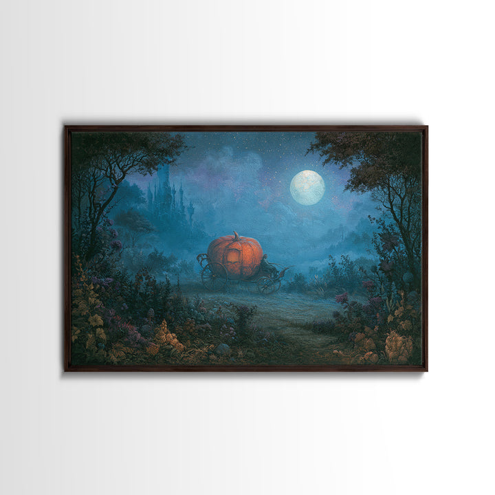 Pumpkin Carriage under Midnight Sky Canvas Print, Fairy Tale Art, Art Nouveau Print, Living Room Decor, Watercolor Art, FTA-3x2-44