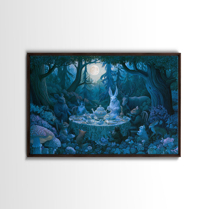 Woodland Tea Party Framed Canvas Print, Fairy Tale Art, Art Deco, Living Room Decor, Oil Painting, Storybook, Whimsical Art, FTA-3x2-47