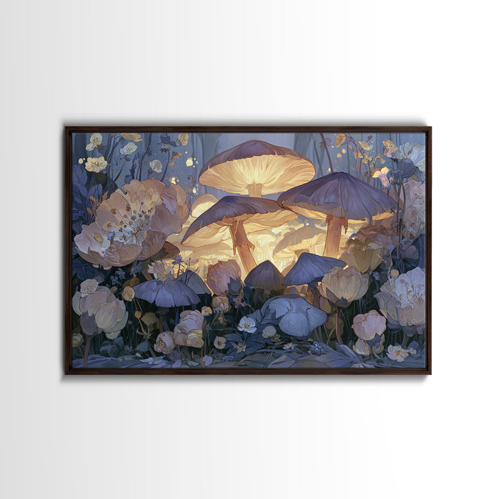 Fairy Ring of Mushrooms and Wildflowers Canvas Print, Fairy Tale Art, Neutral Decor, Living Room Decor, Oil Painting, Storybook, FTA-3x2-49