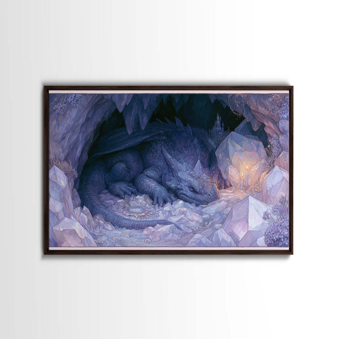 Sleeping Dragon in a Cave of Crystals Canvas Print, Fairy Tale Art, Kids Room Decor, Living Room Decor, Abstract Art, Storybook, FTA-3x2-52
