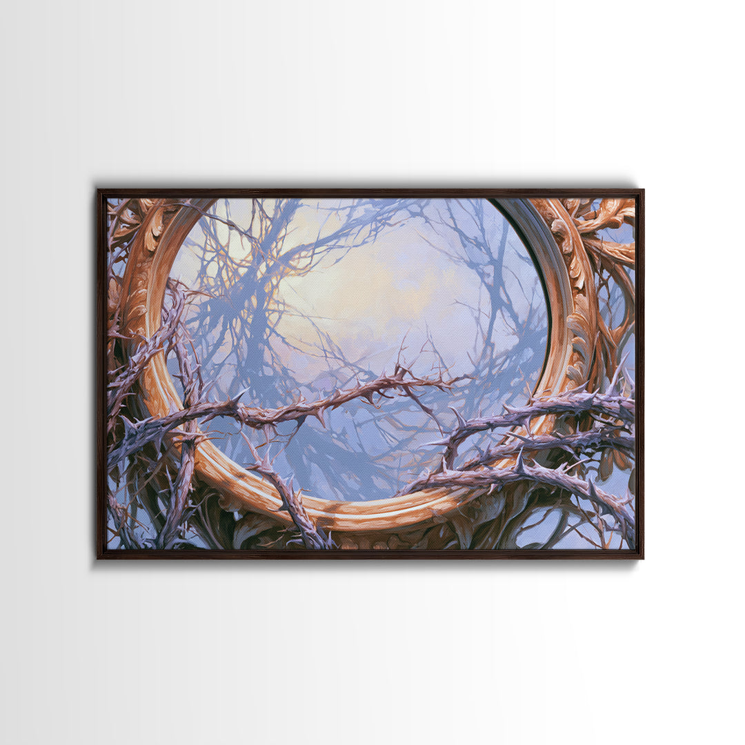 Magic Mirror Framed by Vines and Thorns Canvas Print, Fairy Tale Art, Art Nouveau Print, Living Room Decor, Storybook, FTA-3x2-65