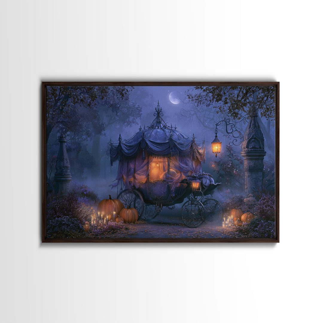 Pumpkin Carriage under Midnight Sky Canvas Print, Fairy Tale Art, Minimalist Decor, Living Room Decor, Fine Art, Storybook, FTA-3x2-68